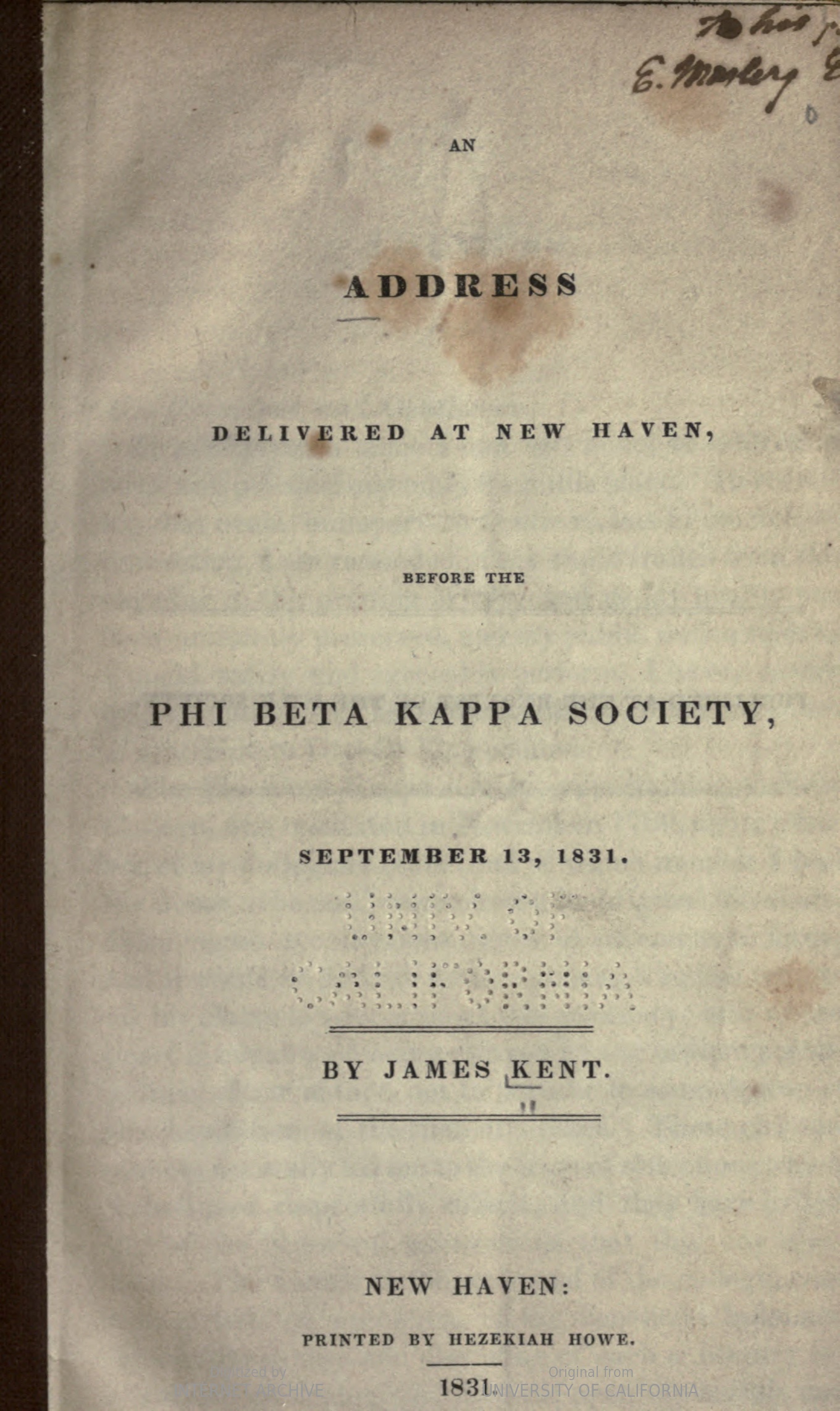 An address delivered at New Haven, before the Phi Beta Kappa Society, Essay