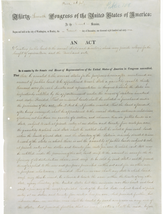 Morrill Act of 1862, Legislation