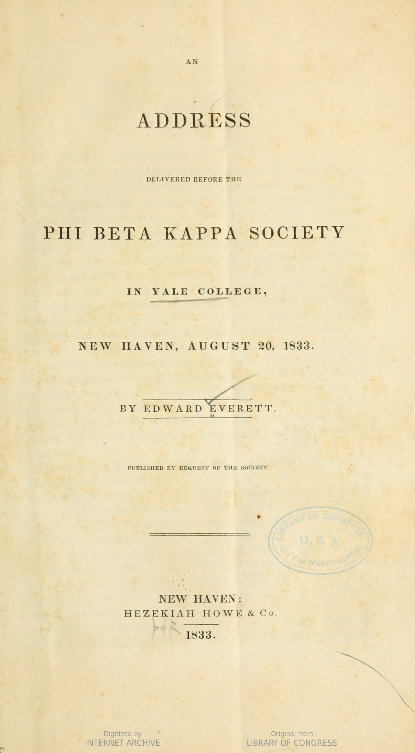 Everett’s address before the Phi Beta Kappa Society in Yale College, Essay