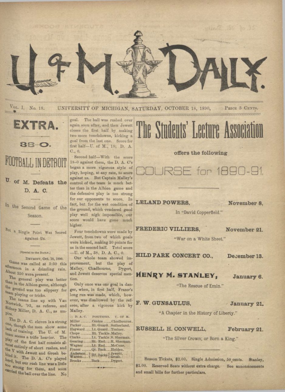 University of Michigan Daily October 1890, Newspaper