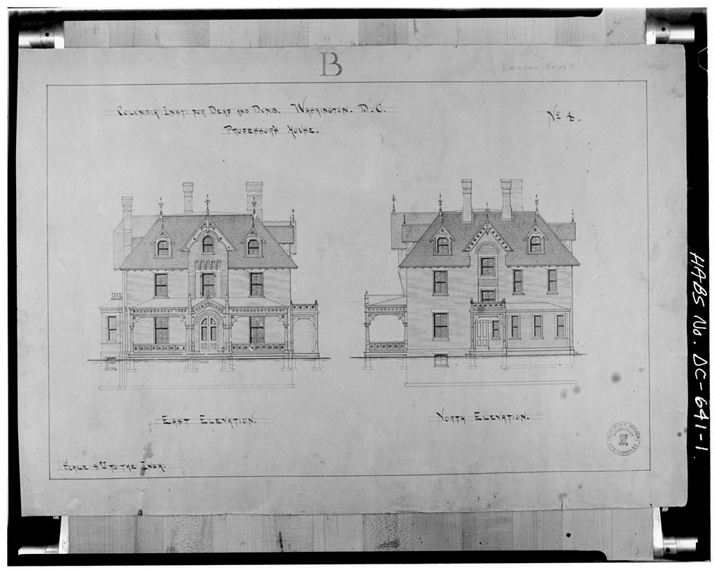 Sketch of exterior building plan of Gallaudet College's Professor's House.