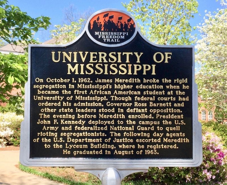 Photograph of a Historical Marker about the University of Mississippi Freedom Trail